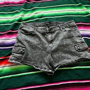 Acid wash black jean shorts